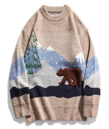 Hip Hop Streetwear Snow Mountain Bear Mens Knitted Autumn Harajuku Sweater Oversize Cotton Loose Pullover Men Clothing 2012148739532