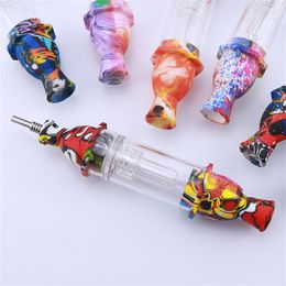 Silicone Bongs with Glass Perc Durable Silicone Gel Bong Dab Oil Rigs for Smoking pipe Nectar Collector kit with 10mm GR2 Titanium Nail Tips NC Kits nector