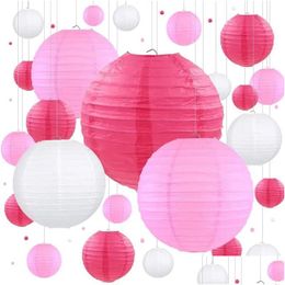 Other Event Party Supplies 40Pcs Mixed 412 Wedding Decoration Lantern Pink Chinese Paper Lanterns Ball Lampion Hanging Lam Homefavor Dhx8K