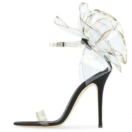 Ladies 2024 women PVC leather 9.5CM high heels sandals summer Casual wedding Gladiator sexy shoes transparent flower peep-toe one-line buckl 933