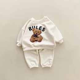 Clothing Sets Korean 1-4Y Boys Outfit Set Toddler Girls Clothes Fashion Sweatshirt Tops White Pants Spring Cartoon Bear Kids Suit