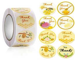 Gift Wrap 500PCS Honey Bee Thank You Stickers Decor Thanksgiving Day Circle Roll Seal Label Chrome Paper Wedding Small Business Ta3373565