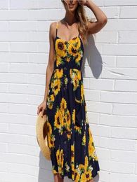 Plus Size Casual Print Summer Beach Dress Sundress Sexy Spaghetti Strap Vneck Button Women Midi Dress Vestidos S3XL3614627