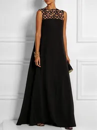 Casual Dresses Uoozee 2024 Female Vintage Elegant Hollow V Back Split-Joint Evening Summer Sleeveless Loose Black Dress