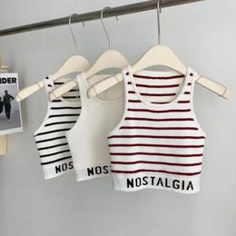 Women's Tanks Letter Stripes Knitted Vest Outer Wear Midriff Outfit Short Sleeveless Top Girl Sports Bottoming Sling