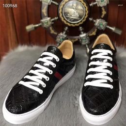 Casual Shoes Style Authentic Real Crocodile Skin Men's Leisure Vulcanized Genuine Alligator Leather Male Lace-up Driving Flats