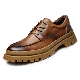 Casual Shoes Summer Oxfords Spring Men Thick Bottom Fashion High Quality Genuine Leather Lace-Up Business Dress