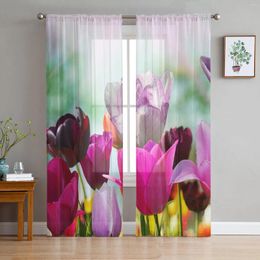 Curtain Colorful Tulips Flower Sheer Curtains For Living Room Decoration Window Kitchen Tulle Voile Organza