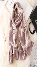 Scarves 2022 Spain Skull Pure Silk Scarf Ladies Fashion Shawls And Wraps Bandana Pashmina Summer Beach Hijab Snood 180 90Cm5832129