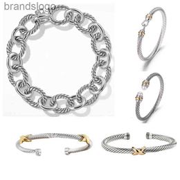 DY bracelet designer cable bracelets fashion Jewellery for women men gold silver Pearl head cross bangle Bracelet open cuff dy Jewellery man party christmas gift