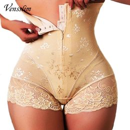 Vensslim Lace Shapers Body Shaper Panties with Zipper Double Control Underwear Women Shapewear Waist Trainer Butt Lifter Panty 240515