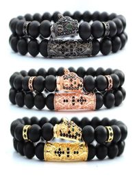 natural black stone beads pulseras hombre mens jewellery leopard bracelet 2pcsset braclet for men jewelry bracciali armbanden206b64033303