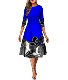 Gelegenheitskleider Frauen plus Größe Party 2022 Elegant Stammesdruck Midi Kleid O Hals 34 Ärmeln Weihnachtsabend Outfits 5xl1453509