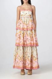 Designer Summer Hollow Suspender French Floral Dress Womens Backless Suspender Waist Slimming Cake Long Dress Print 240520