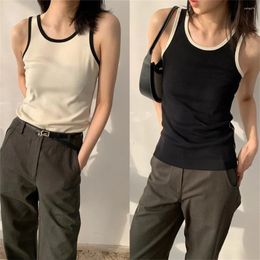 Women's Tanks Knitted Vest 2024 Color Patchwork Round-Neck Stretch Ribbed All-Match Fashion Casual Sleeveless Camisole
