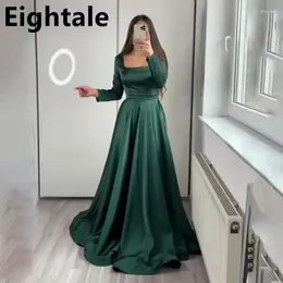 Party Dresses Eightale 2024 Dark Green Satin Evening Dress For Wedding Long Sleeve Square Neck Prom Gown Vestidos De Noche