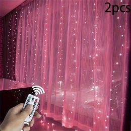 Party Decoration 2pc Curtains Lights String LED USB Power Remote Control Curtain Fairy Light Garland Wedding Decor