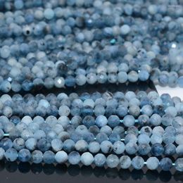 Loose Gemstones Natural Aquamarine With Black Tourmaline Faceted Round Beads 5.2mm