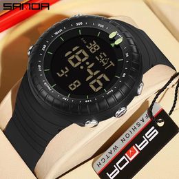 Wristwatches SANDA 6184 Men's Electronic Watch Leisure Creative Sports Outdoors Waterproof Silicone Strap Wrist Watches For Male Gift