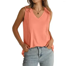 Women's Tanks Summer Pleated Tank Tops For Women 2024 Loose Fit V Neck Back The Top Low Cut Shirt Baseball Mom