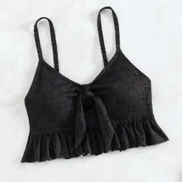 Women's Swimwear Ruffled Swimsuit With Bow Design Women Tummy Control Three-piece Bikini Set Ruffle Hem High For Beachwear