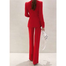 Red Peak Lapel 2 PCS Women Suit Business Pantsuits Office Formal Uniform Ladies Work Wear Blazer Outfit Pantsuit Custom Made