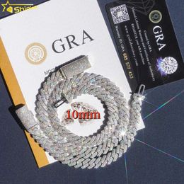 Hot Selling Drop Shipping 10mm Sterling Sier Hip Hop Necklace Iced Out Diamond Moissanite Cuban Link Chain