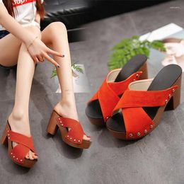 Slippers Sandals Women Summer Korean Style Thick-heel Platform Women's Shoes With Cross Strap Waterproof