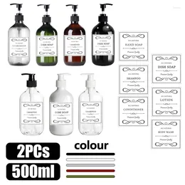 Liquid Soap Dispenser 2 Pcs 16.9 Oz Kitchen Refillable Hand Body Wash Shampoo Lotion Container With 6 Waterproof Labels