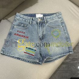Summer Short Jeans Colour Embroidery Letter Denim Shorts Sexy Low Waist Slim Jean Pants Women Light Blue Shorts