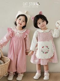 Clothing Sets Girls' Autumn Set Children's Lace Strap Dress Children Cute Fashion Lapel Shirt