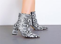 ankle boots women shoe high heels botas Toe Ankle Snakeskin Boots Block square Heels Snake Print Chunky Bootie Shoes CX2008221689972