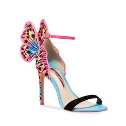 Free shipping 2024 Ladies patent leather 10CM high heel solid butterfly embroider Sophia Webster open to baa