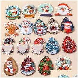 Charms 10Pcs Lovely Wooden Christmas Tree Snowman Deer Santa Pendants For Earrings Necklaces Diy Jewelry Making Drop Delivery Findin Dhdtp