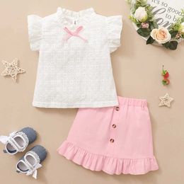 Clothing Sets Toddler Girl Set 1-6Year Kids Baby Girl Clothes Set Short Sleeve T-Shirt Top + Pink Skirt Summer 2PCS Girl Outfit Clothing Y240520ETP4