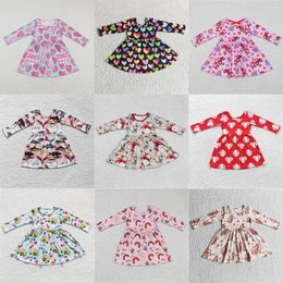 Clothing Sets Wholesale Baby Girl Hearts Valentine's Day Dress Toddler Long Sleeves Kids Children Infant Pocket One Piece Knee Length