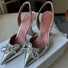 shoes women shoes designer sandals dress satin heels pointed slingbacks bowtie pumps crystal-suower genuine leather shoe 8-10cm luxury designer