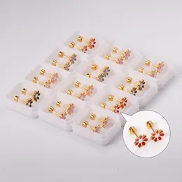 Stud Earrings 12 Pairs 316L Stainless Steel Flower Colorful Gold/Silver Color Wholesale Fashion Jewelry For Women