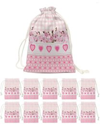 Christmas Decorations Love Flower Pink Plaid Candy Bags Santa Gift Bag Home Party Navidad Xmas Linen Packing Supplies