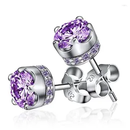 Stud Earrings Luxury 925 Sterling Silver Purple Amethyst For Women Pretty Real Crown Crystal Wedding Party Jewellery Gifts