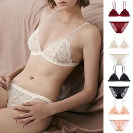 Bras Sets Women's Underwear Two Piece Outfits Floral Lace Solid Color Transparent Strap Bralette Bra And Panty Sexy Lingerie