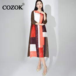 Casual Dresses COZOK Pleated Oversized Dress Women Contrasting Colours Plaid Loose Irregular Fashion Long Elegant Female WT471