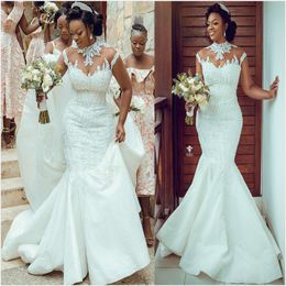 plus size arabic aso ebi luxurious lace beaded wedding dresses mermaid high neck bridal dresses vintage sexy wedding gowns zj833 270i