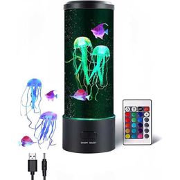 Lamps Shades Creative Jellyfish Lamp Led Aquarium Night Light Multi Colour Light Remote Control Fantasy Bedside Light Christmas Gift Y240520OPEF