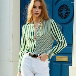 Women's Blouses Stylish Striped Top Casual Shirt With Lapel Collar Long Sleeves Single Breasted Print For Workwear