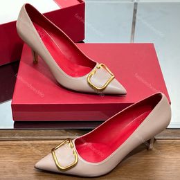 7cm Heels Designer Womens Dress Shoes career Pumps Classic Crystal Letter Buckle High Heeled Real Leather Sexy Pointy Wedding Evening Shoe With Box 10A 35-42