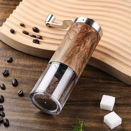 Portable Stainless Steel Manual Coffee Grinder Wood Grain Hand Bean Mill Espresso Maker with Ceramic Burrs 240507