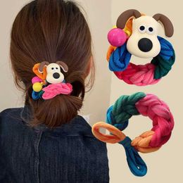 Hair Accessories Korean Cute Dog Elastic Hair Strap Kawaii Cartoon Rainbow Hair Rope Tie Hair Clip Headwear Girl Childrens Hair Accessories d240520