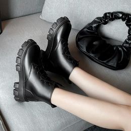 Boots Fall-Winter 2024 British Style Vintage School Girls Fashion Booties Thick-soled Casual Leather