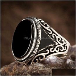 Band Rings Handmade Turkish Ring For Men Vintage Double Swords Black Zircon Punk Islamic Relius Muslim Jewelry Drop Delivery Dh5Jq